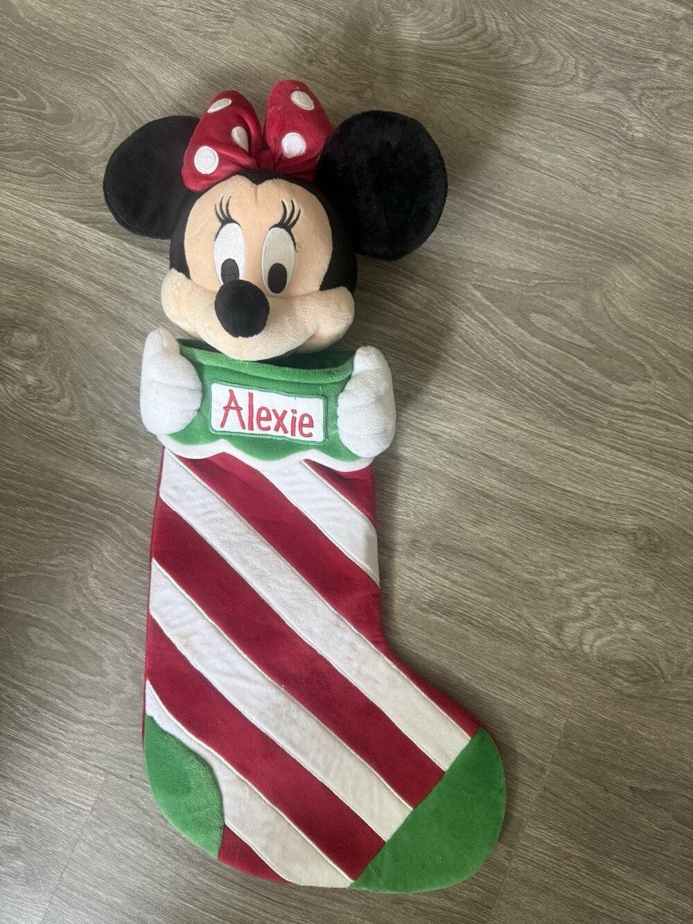 Disney Store Minnie Mouse Christmas Stocking Alexie Candy Cane Plush 22”
